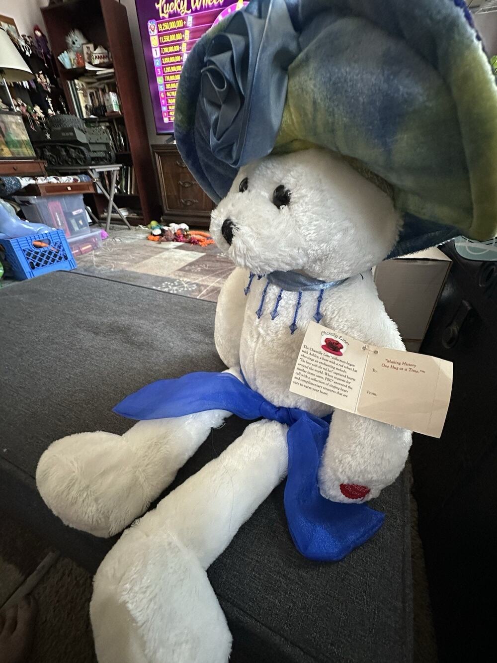 Chantilly Lane Musical Singing Bear PBC Large 28” Blue Hat Scarf Working Tags